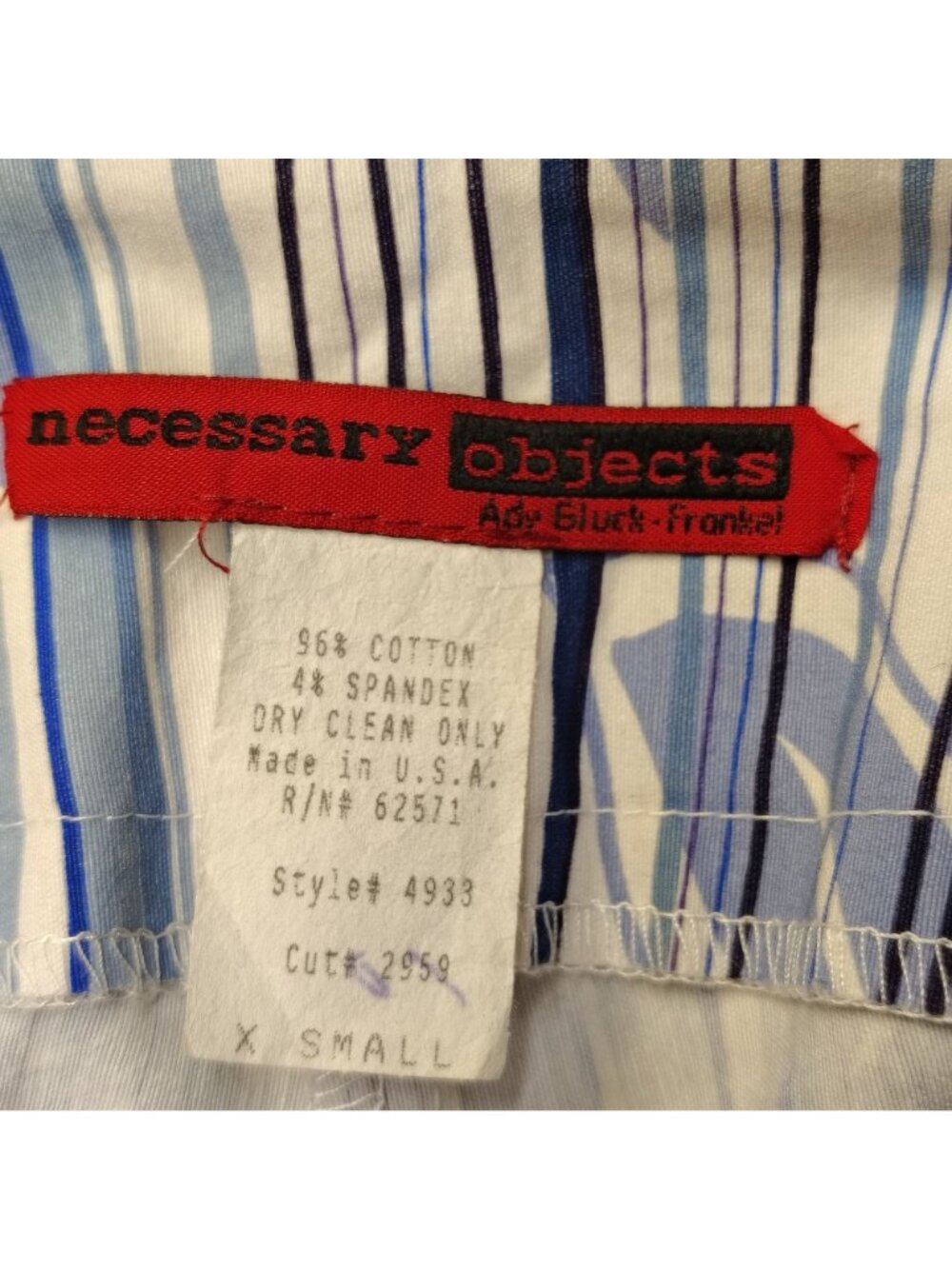 Necessary Objects Blue White Floral Stripe Pull On Pants Bootcut XS USA 26x32 - Picture 4 of 13